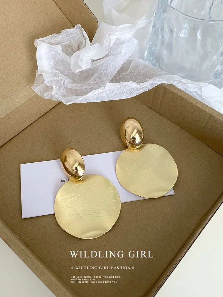 Gold Earrings with Round Pendants - Amaya-The Livary