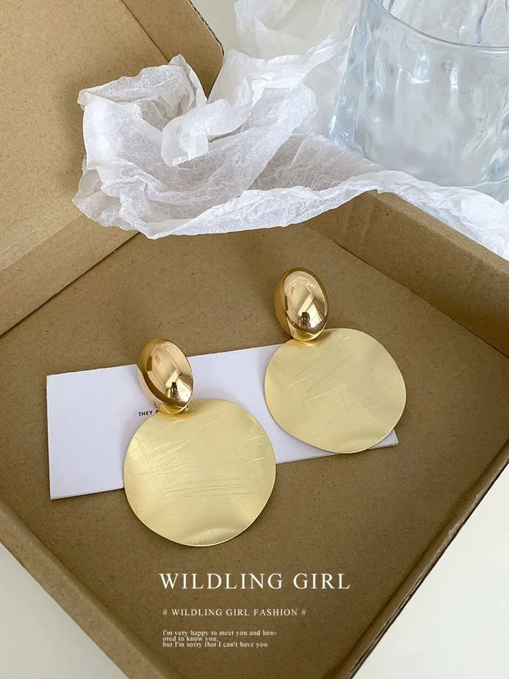 Gold Earrings with Round Pendants - Amaya-The Livary