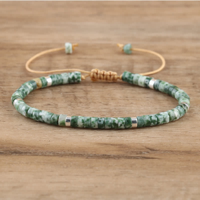 Braided Bracelet with 2.4 mm Natural Stone Rollers - Seraphina-Green pointed stone-The Livary