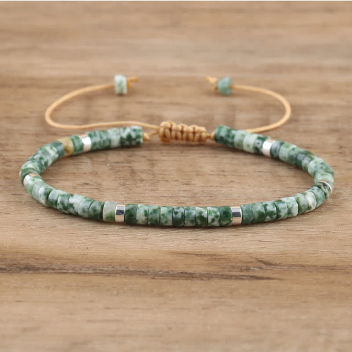 Braided Bracelet with 2.4 mm Natural Stone Rollers - Seraphina-Green pointed stone-The Livary