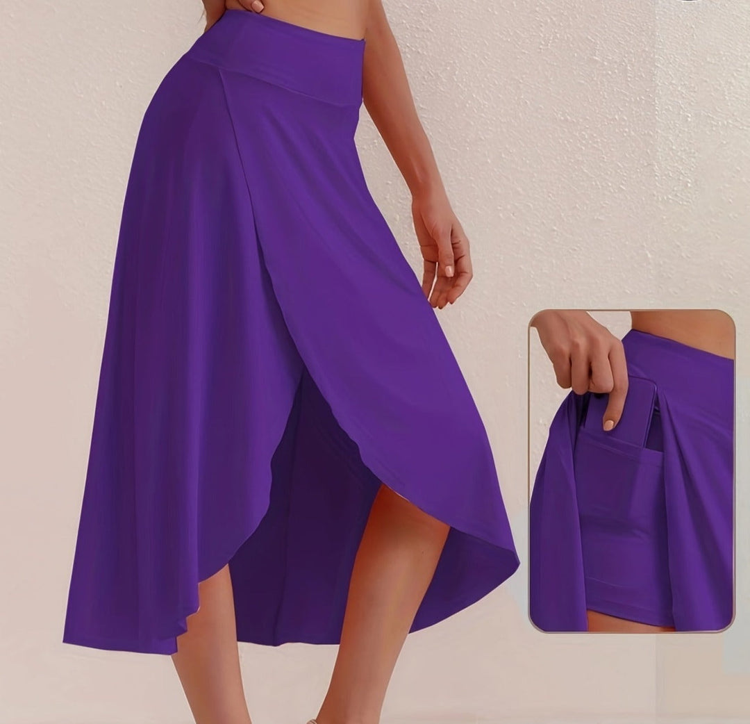 Sporty women's skirt with a high waistband & asymmetric cut – Alexia-Purple-S-The Livary