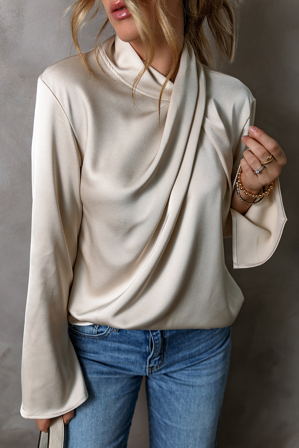Satin Ladies Blouse with Cross Front - Livia-S-The Livary