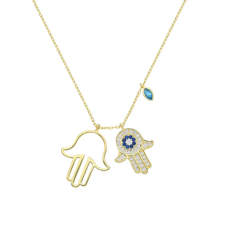 Necklace with Fatima's Hand and Evil Eye - Yasmin-Gold-The Livary