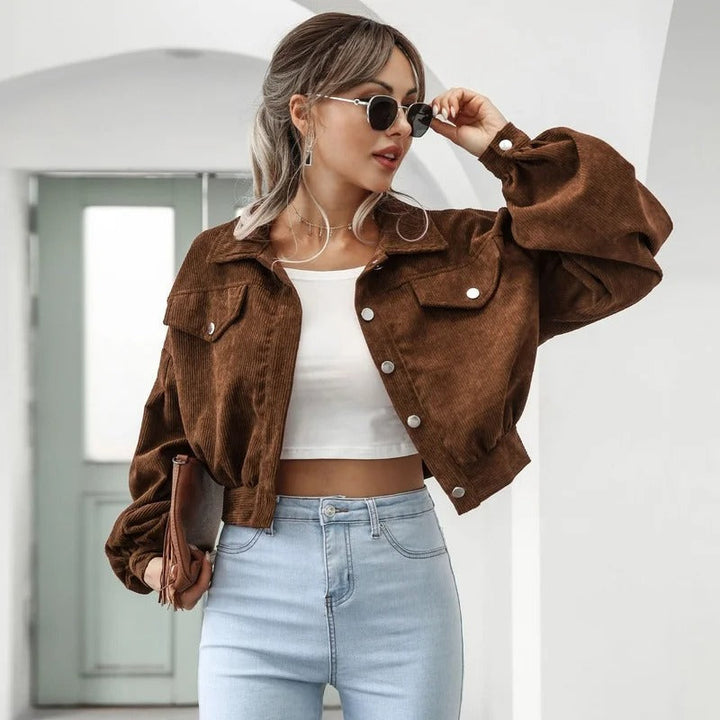 Stylish short denim jacket - Amira-Brown-S-The Livary