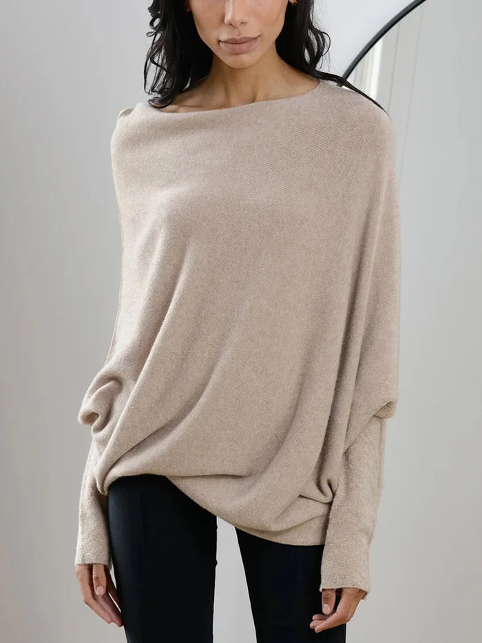 Asymmetric Oversized Women's Sweater - Sophia-Light brown-The Livary