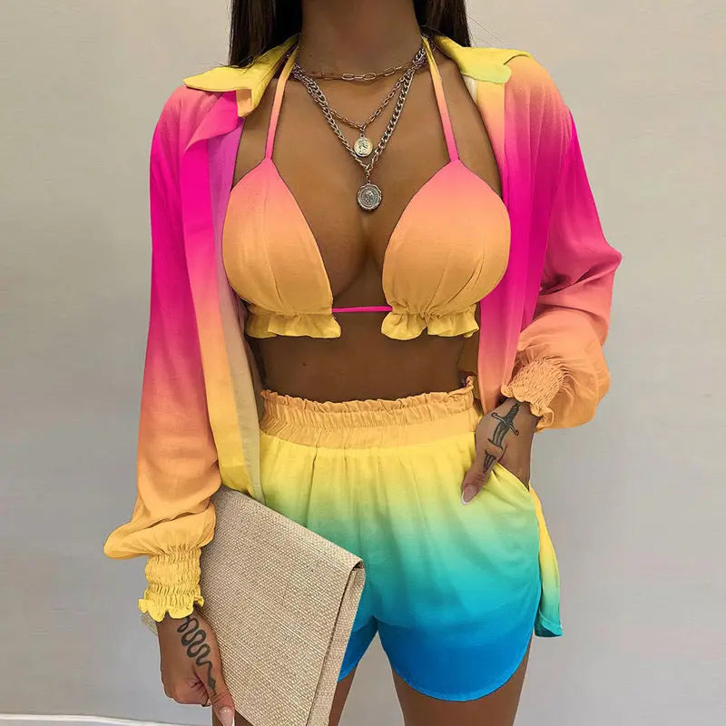 Stylish 3-piece summer outfit for the beach and pool - TropenGlow-Colourful-S-The Livary