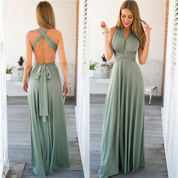 Versatile Elastic Wrap Dress - Denise-S-Grey-green-The Livary