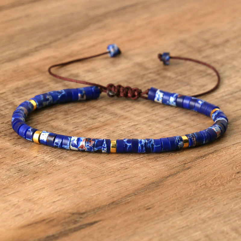 Braided Bracelet with 2.4 mm Natural Stone Rollers - Seraphina-Blue Kaiserstein-The Livary