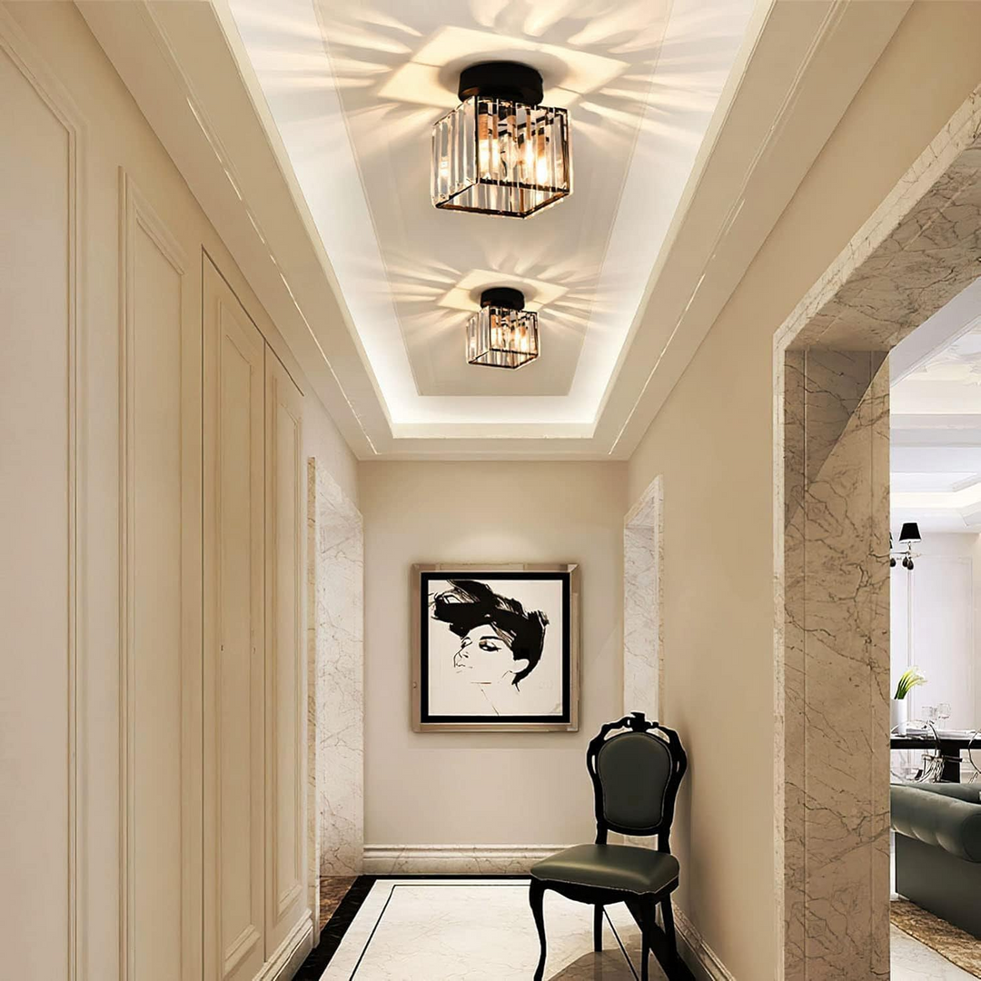 Modern Crystal Ceiling Light - CrystalGlow-Black-Square-The Livary