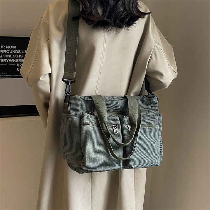 Trendy Corduroy Shoulder Bag - VelvetVogue-Beige-The Livary