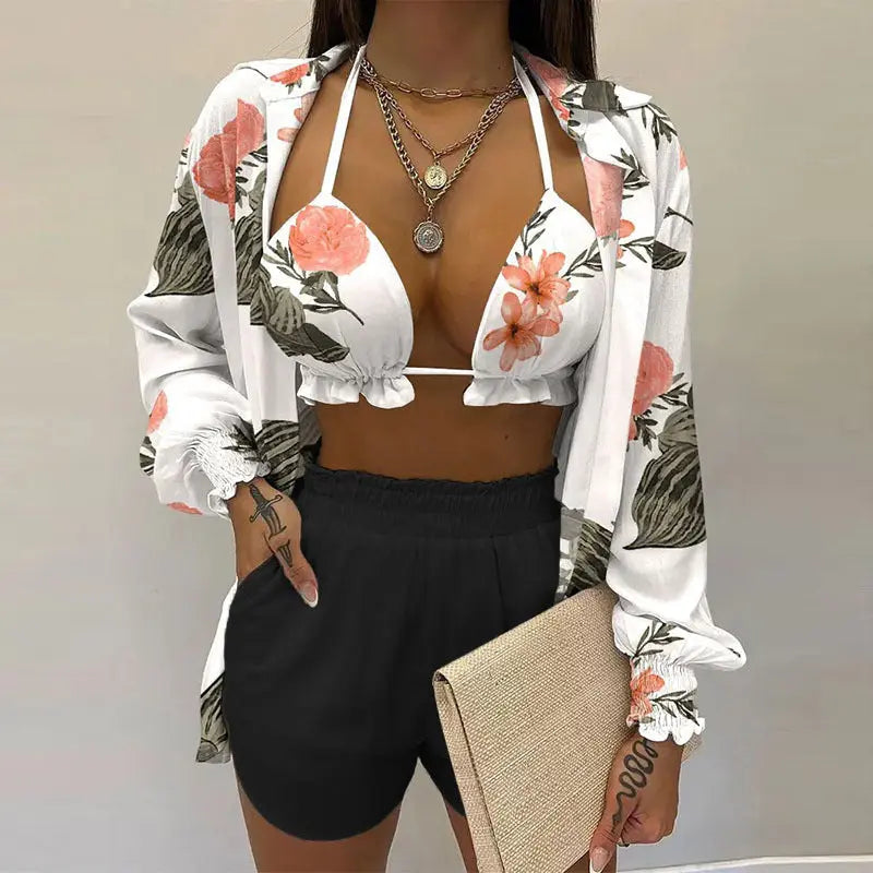 Stylish 3-piece summer outfit for the beach and pool - TropenGlow-Cashew print-S-The Livary