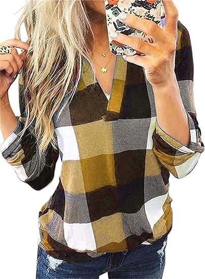 Stylish Casual Checked Ladies' Blouse - Lara-Yellow-S-The Livary