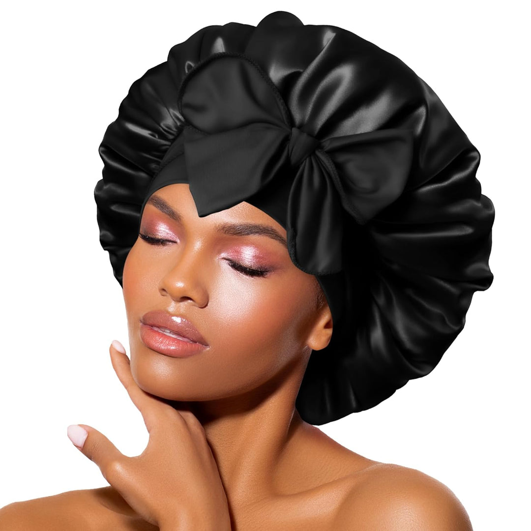 Satin Bonnet – Sleep Cap for Women-Black-The Livary