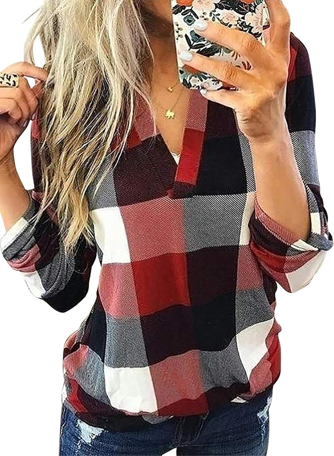 Stylish Casual Checked Ladies' Blouse - Lara-Red-S-The Livary