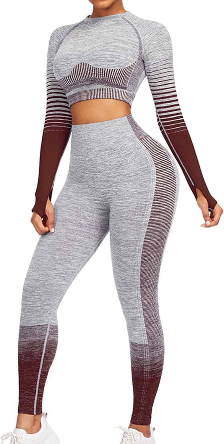 Comfortable Yoga Set - SparkFit-Long Sleeve Brown-S-The Livary