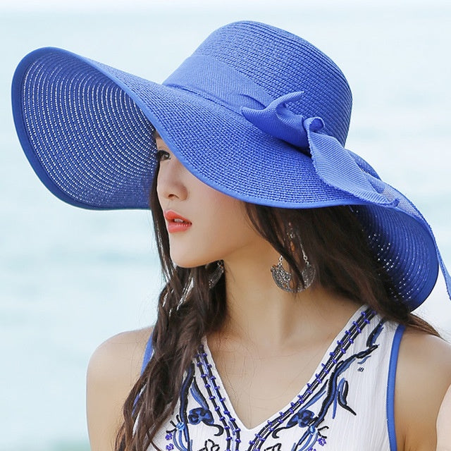 Ladies' straw hat with sun protection – Candy-Royal blue-The Livary