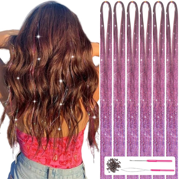 Sparkling Hair Tinsel Kit – Strands of Glitter!-Pink-The Livary