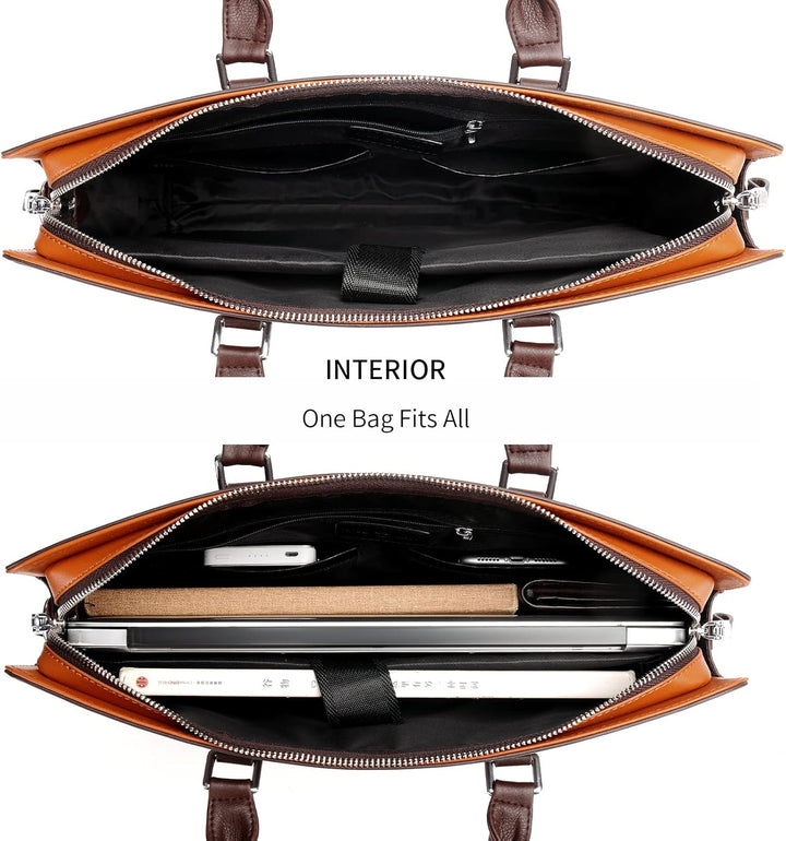Genuine Leather Multi-Compartment Business Briefcase for Professionals