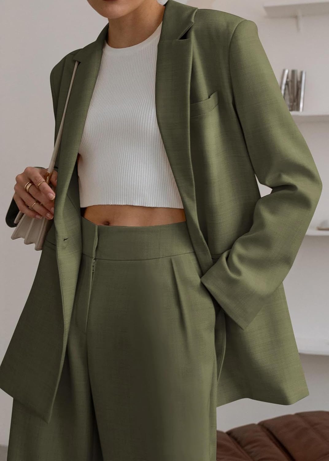 Stylish Blazer and Trouser Set - Mia-Olive green-S-The Livary
