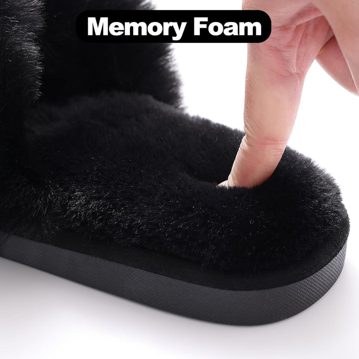 Fuzzy Slippers with Memory Foam - CloudStep-Black-4-The Livary
