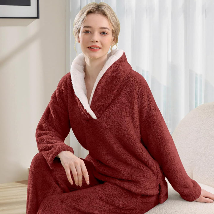 Fluffy Pyjama Set for Women - CozyPlush-Dark blue-S-The Livary