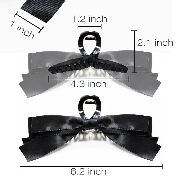 Large Satin Bow Clips-2 pieces Black-The Livary