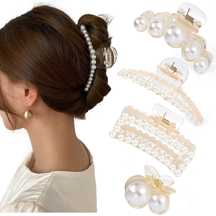 Stylish Pearl Hair Clips - 4-Pack-Set 2-The Livary