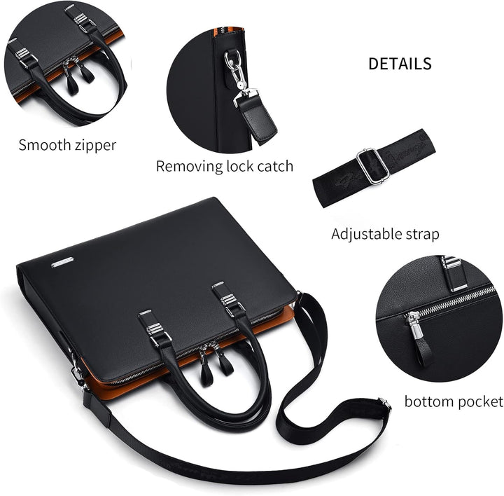 Genuine Leather Multi-Compartment Business Briefcase for Professionals