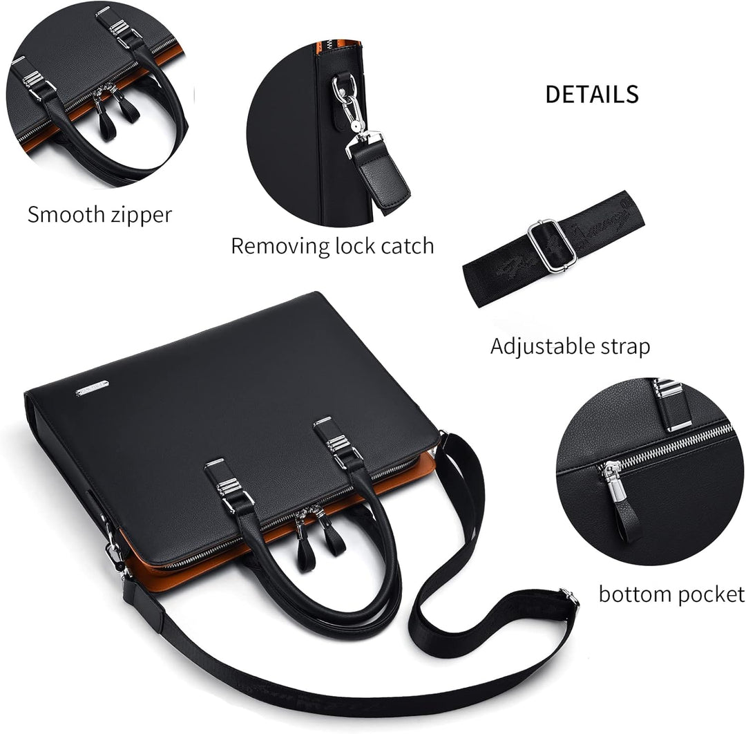 Genuine Leather Multi-Compartment Business Briefcase for Professionals