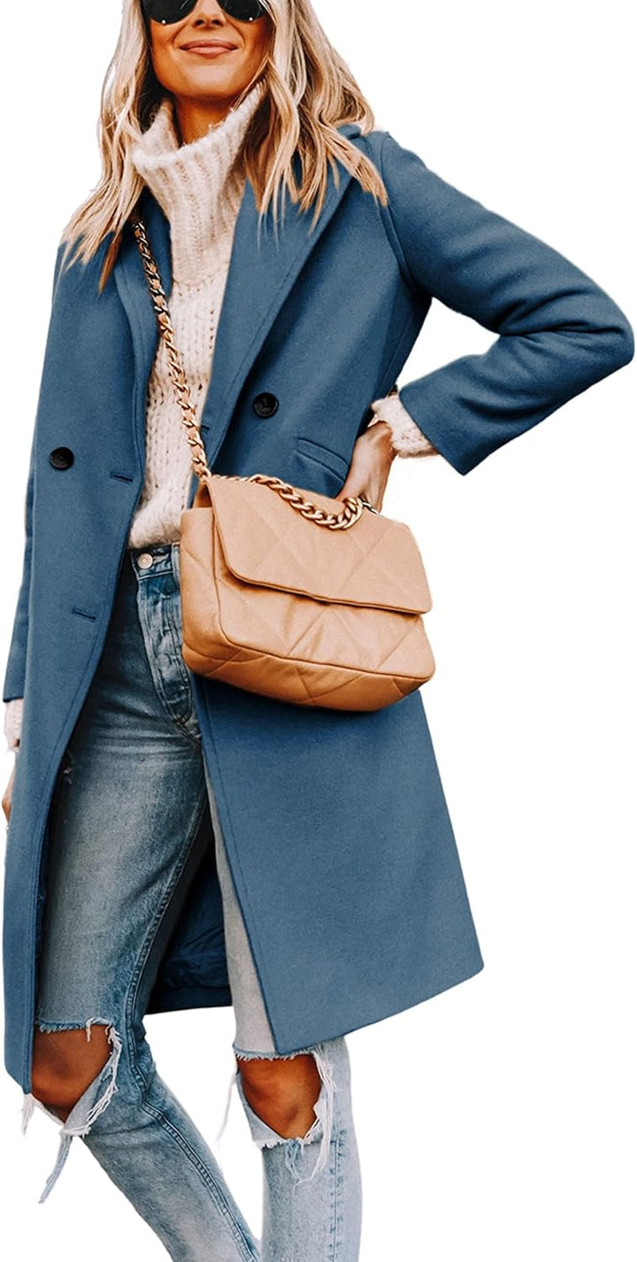 Ladies' Winter Wool Coat with Notch Lapels - Sofia-Blue-XS-The Livary