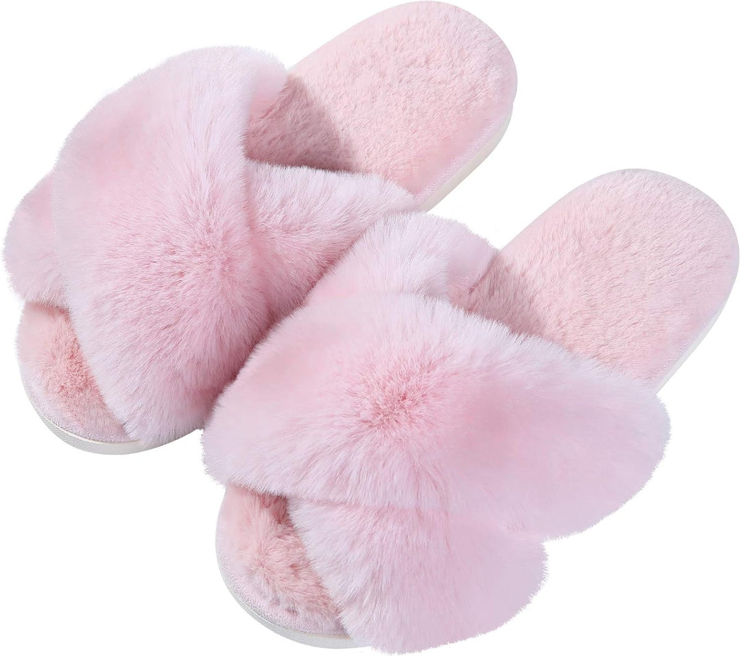 Fuzzy Slippers with Memory Foam - CloudStep-Pink-4-The Livary