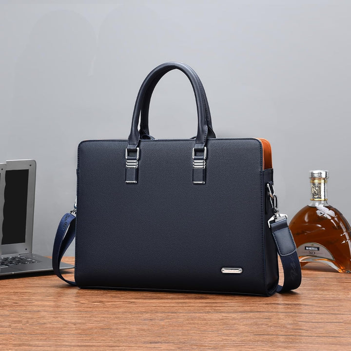Genuine Leather Multi-Compartment Business Briefcase for Professionals