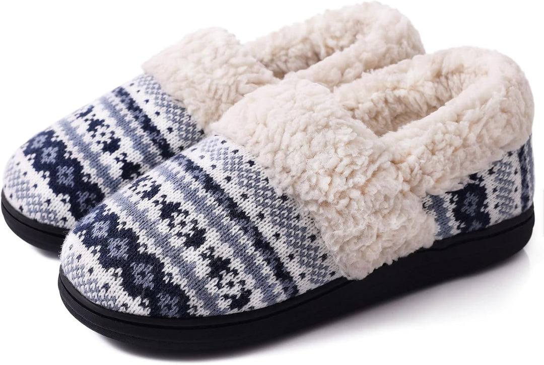 Winter Knitted Slippers - CozyCloud-Blue-4-The Livary