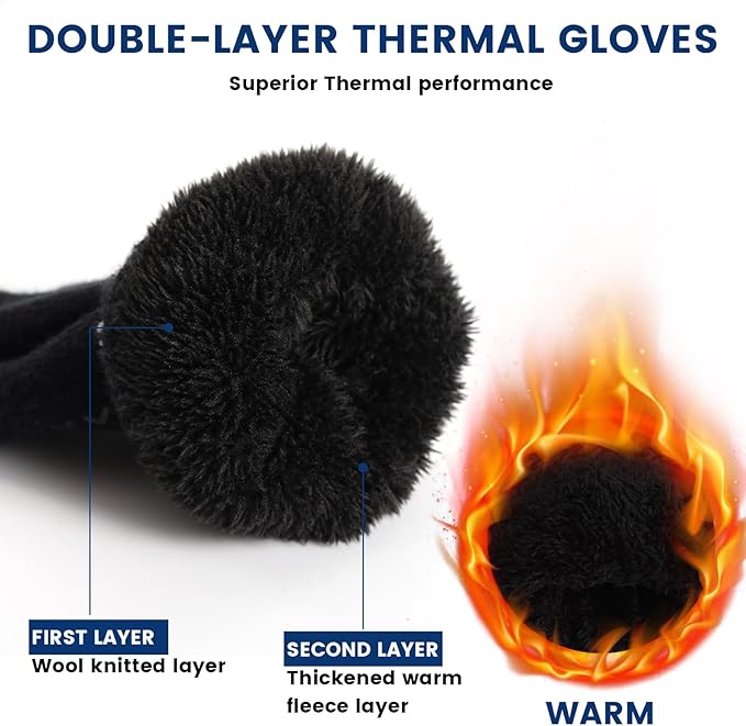 Thermal Touchscreen Winter Gloves - Rowan-Black-L-The Livary