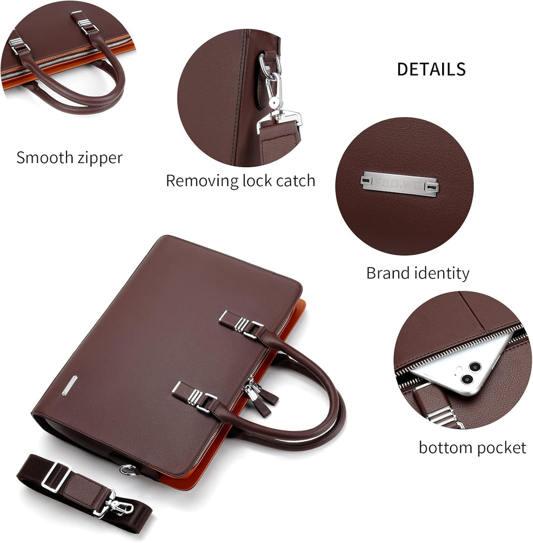 Genuine Leather Multi-Compartment Business Briefcase for Professionals