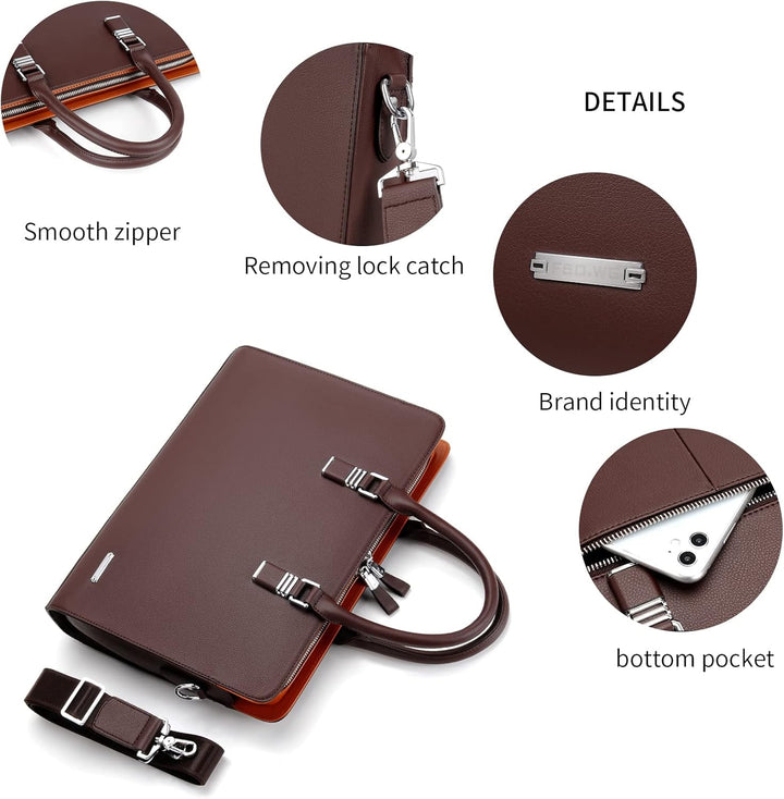 Genuine Leather Multi-Compartment Business Briefcase for Professionals