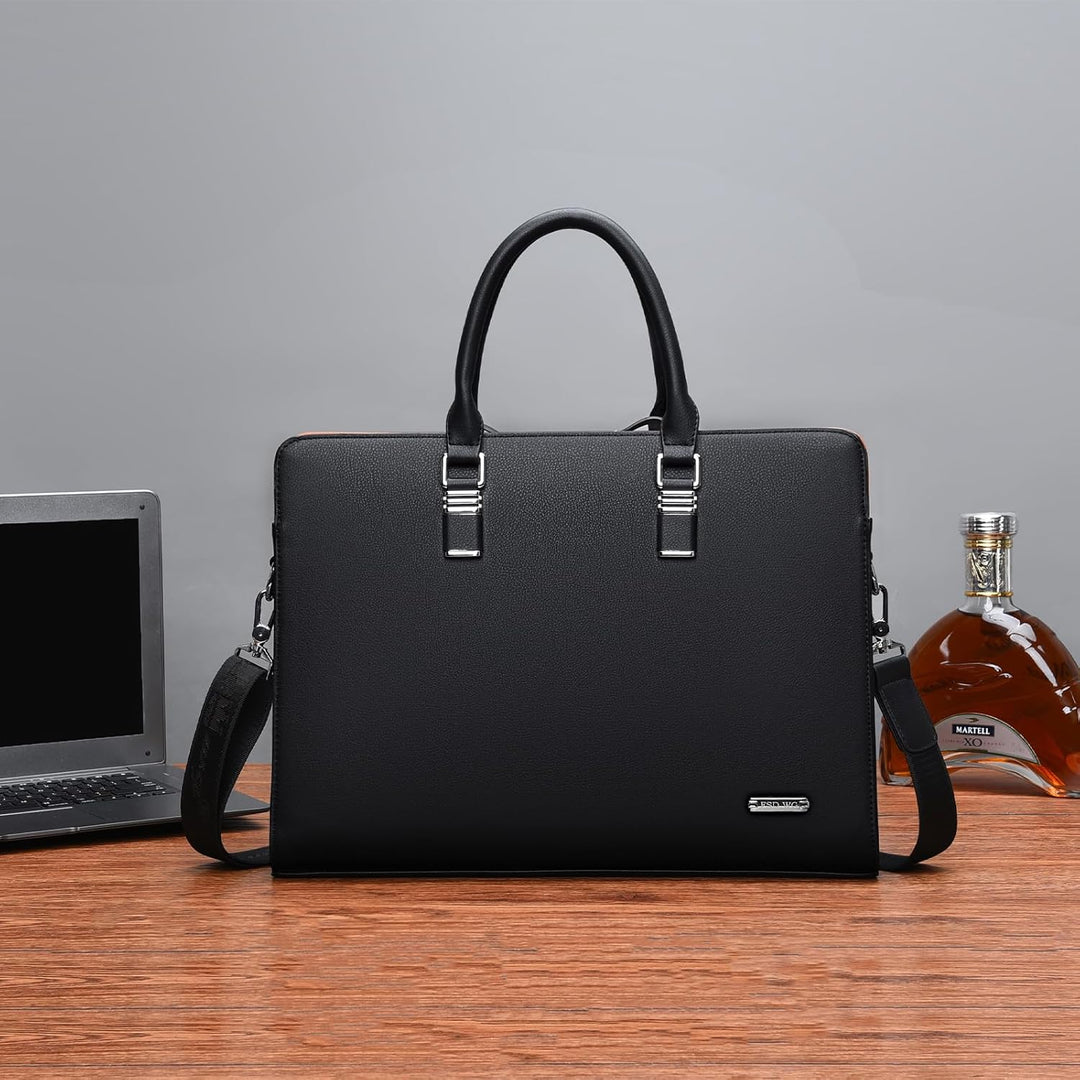 Genuine Leather Multi-Compartment Business Briefcase for Professionals