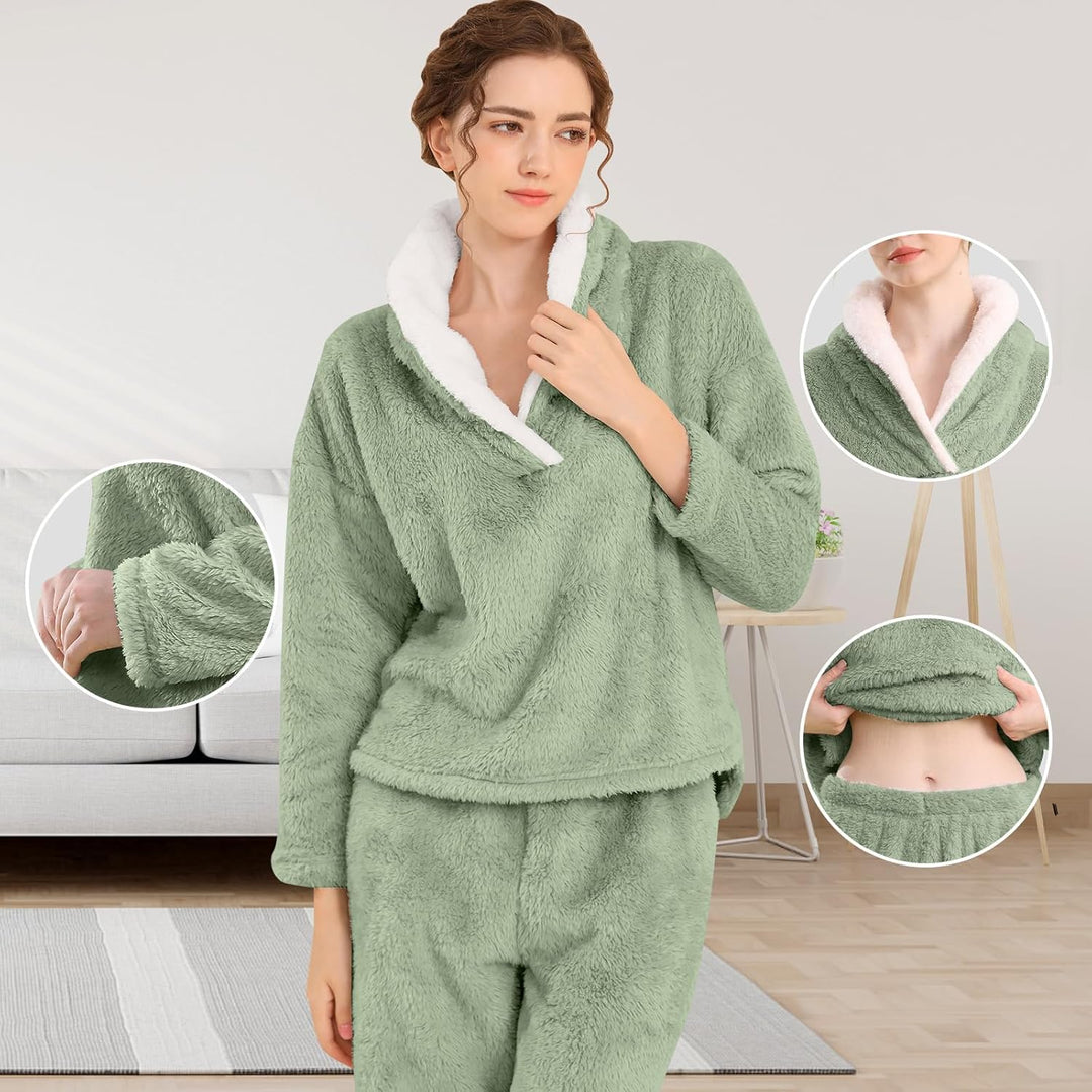 Fluffy Pyjama Set for Women - CozyPlush-Dark blue-S-The Livary