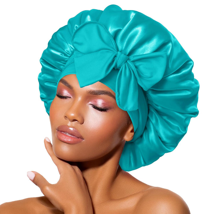 Satin Bonnet – Sleep Cap for Women-Aqua blue-The Livary