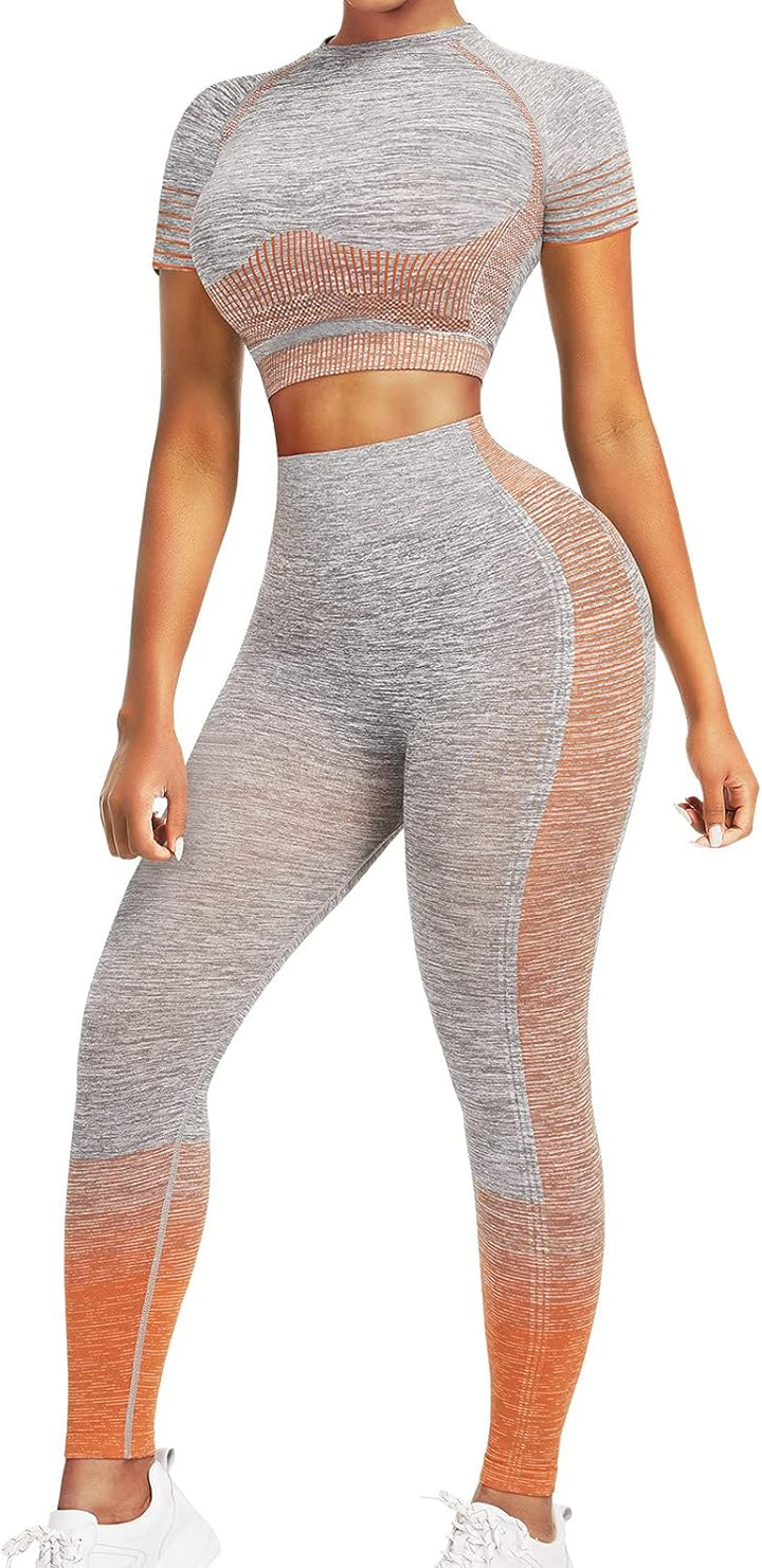 Comfortable Yoga Set - SparkFit-Short Sleeve Orange-S-The Livary