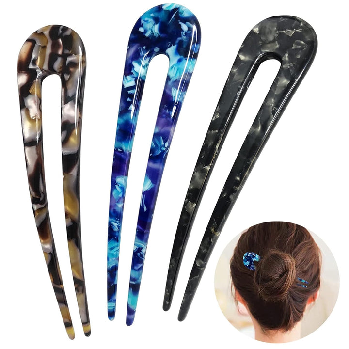 French Turtle Hair Forks - U-shaped Hair Pins-Set 3-The Livary