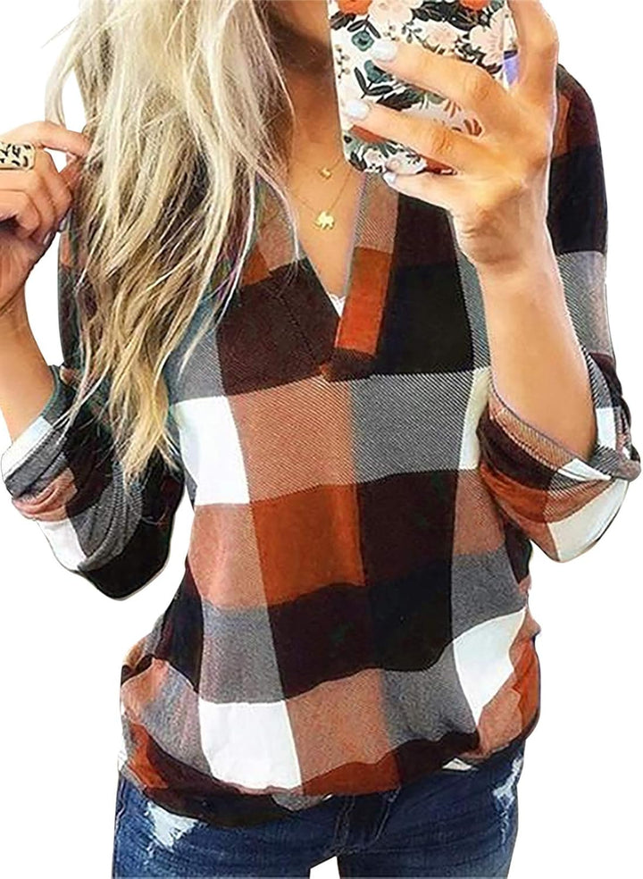 Stylish Casual Checked Ladies' Blouse - Lara-Orange-S-The Livary