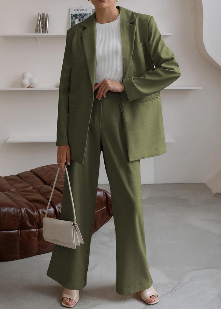 Stylish Blazer and Trouser Set - Mia-Olive green-S-The Livary