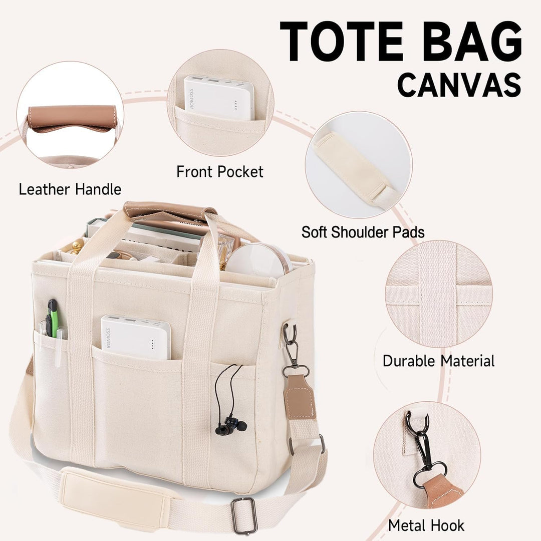 Canvas Tote Bag - UrbanGrace-Beige-The Livary