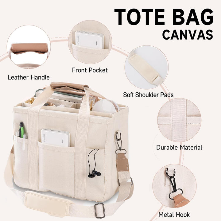 Canvas Tote Bag - UrbanGrace-Beige-The Livary