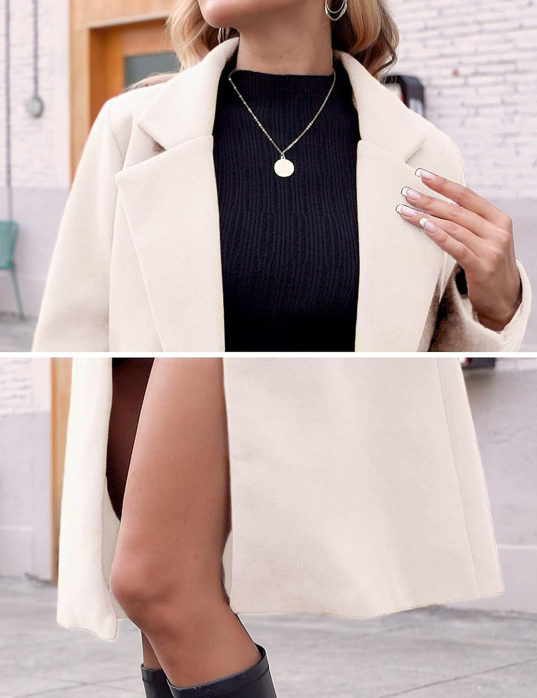 Ladies' Winter Wool Coat with Notch Lapels - Sofia-Beige-XS-The Livary
