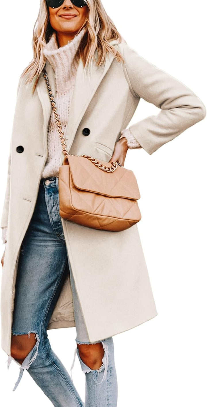 Ladies' Winter Wool Coat with Notch Lapels - Sofia-Beige-XS-The Livary