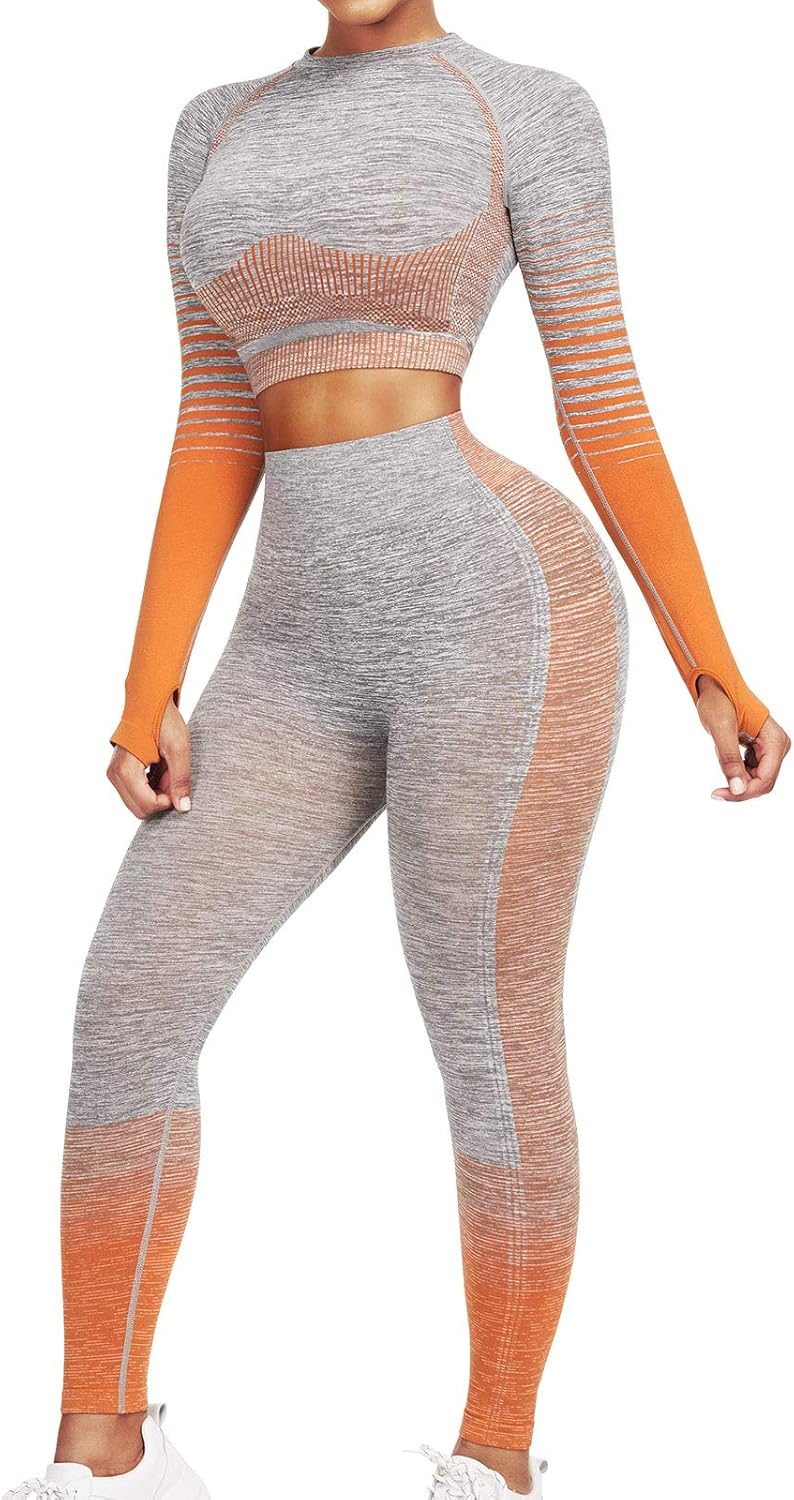 Comfortable Yoga Set - SparkFit-Long Sleeve Orange-S-The Livary
