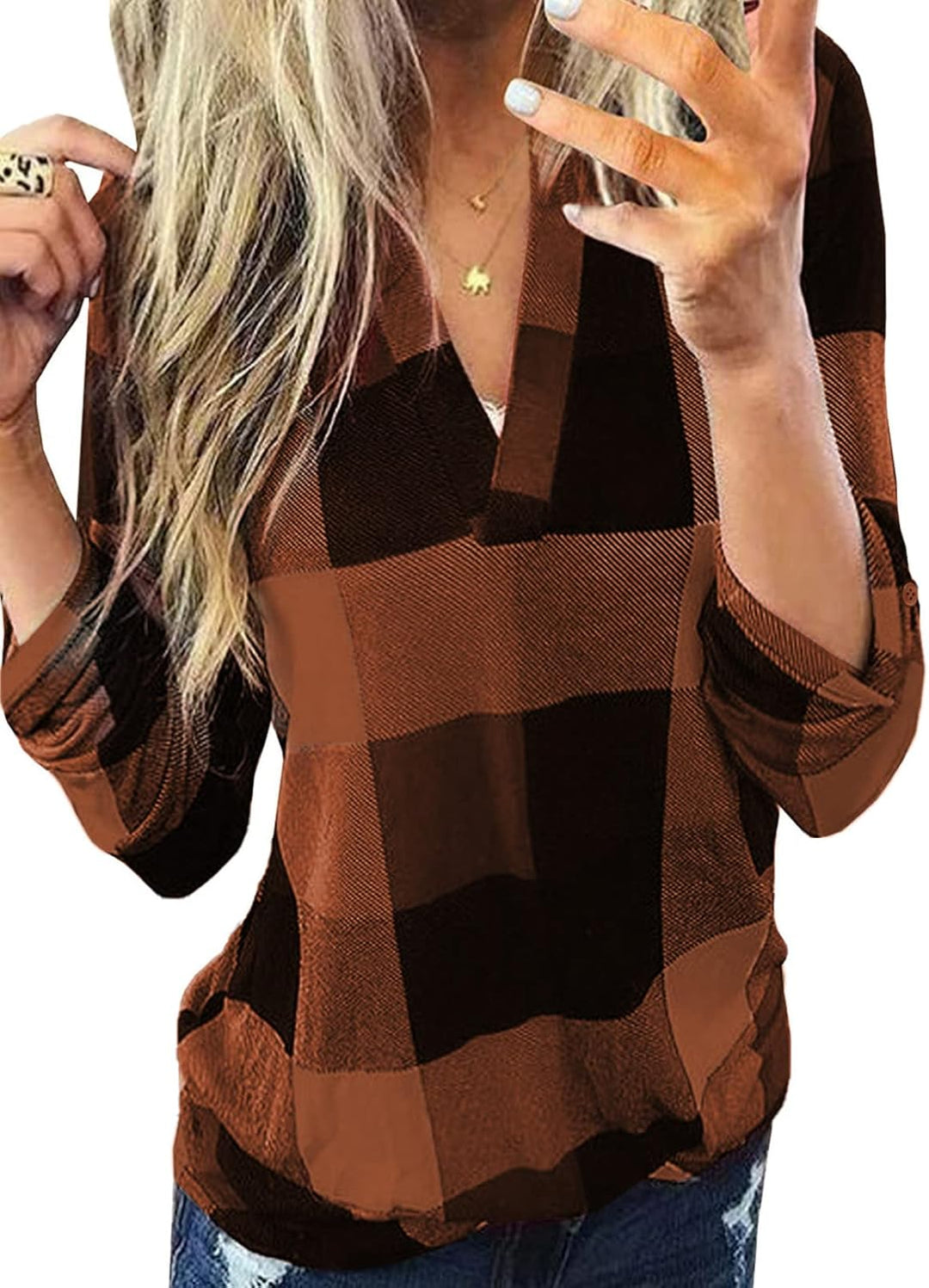 Stylish Casual Checked Ladies' Blouse - Lara-Brown-S-The Livary
