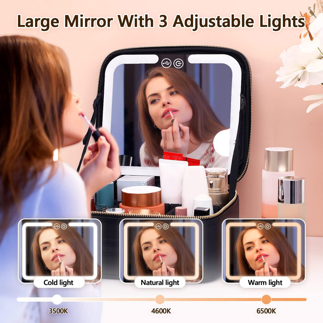 Travel Make-up Organizer with LED Mirror-Black-The Livary